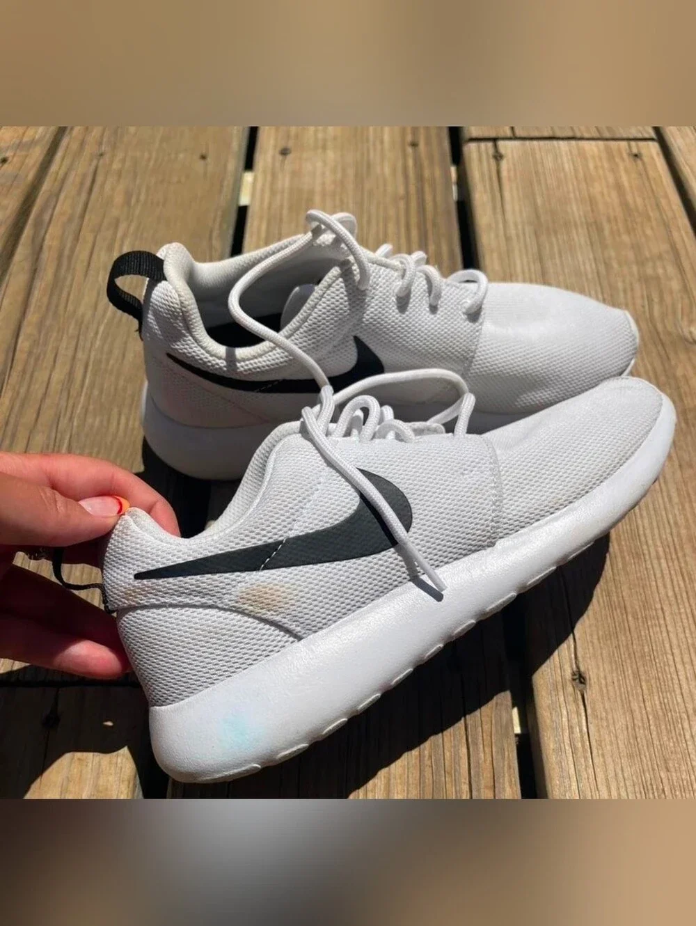 Nike White Mesh Sneakers with Black Swoosh
